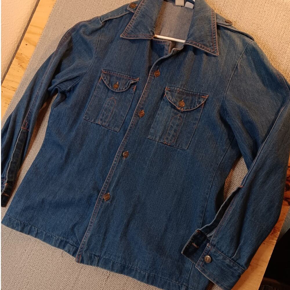Discovery California Vintage Denim Jacket Mens 46‎ Blue Hippy Hong Kong Military